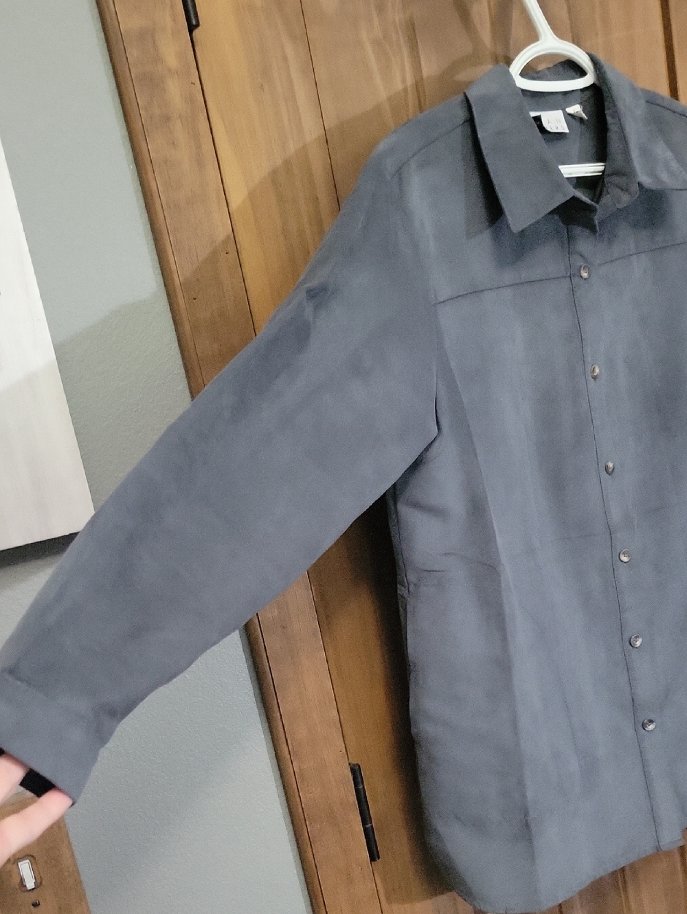 Button-Front Long Sleeve Shirt Jacket in Gray - Picture 2 of 7